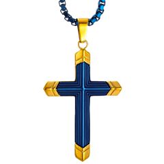 ***COI Titanium Black/Blue Gold Tone Cross Pendant-01155A