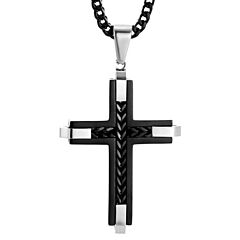 ***COI Titanium Black Silver Cross Pendant-01156A