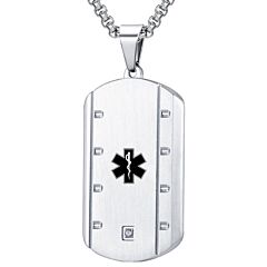 ***COI Titanium Black/Silver Medical Alert Pendant With Cubic Zirconia-01157A
