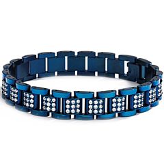 ***COI Titanium Black Blue Cubic Zirconia Bracelet With Steel Clasp(Length: 8.46 inches)-01160A