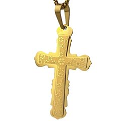 ***COI Gold Tone Titanium Clover Cross Pendant-01186A