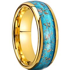 ***COI Gold Tone Tungsten Carbide Turquoise & Gold Foil Ring-01189A