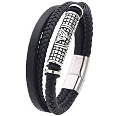 ***COI Titanium Black Silver Trinity Knots Genuine Leather Bracelet With Steel Clasp(Length: 8.27 inches)-01198A