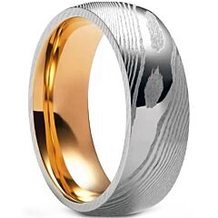***COI Tungsten Carbide Rose Silver Damascus Dome Court Ring-01200A