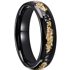 ***COI Black Tungsten Carbide Meteorite & Gold Foil Dome Court Ring-01202A
