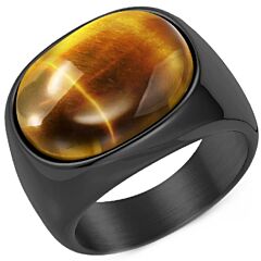 ***COI Titanium Black/Gold Tone/Silver Ring With Tiger Eye-01214A