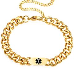 ***COI Titanium Gold Tone/Silver Medical Alert Bracelet With Steel Clasp(Length: 8.27 inches)-01220A