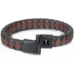 ***COI Black Titanium Medical Alert Genuine Leather Bracelet With Steel Clasp(Length: 8.27 inches)-01225A