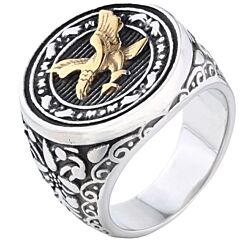***COI Titanium Black Gold Tone Silver/Black Silver Eagle Celtic Ring-01231A