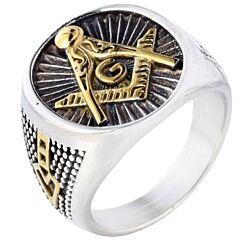 ***COI Titanium Black Gold Tone Silver/Gold Tone Silver Masonic Freemason Ring-01232A