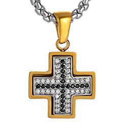 ***COI Gold Tone Titanium Cross Pendant With Cubic Zirconia-01241A