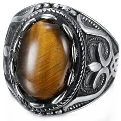 ***COI Titanium Black Silver Celtic Ring With Tiger Eye/Turquoise-01247A