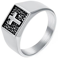 ***COI Titanium Black Gold Tone/Silver Cross Ring-01250A