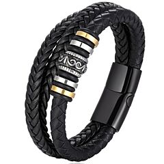 ***COI Titanium Black Gold Tone Silver Celtic Genuine Leather Bracelet With Steel Clasp(Length: 8.27 inches)-01258A