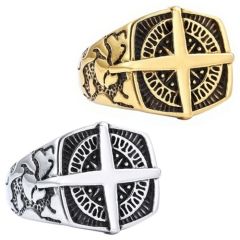 ***COI Titanium Black Silver/Black Gold Tone Compass Ring-01272A