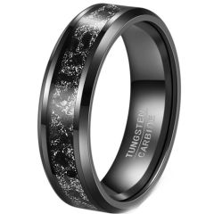 ***COI Black Tungsten Carbide Meteorite Beveled Edges Ring-01275A