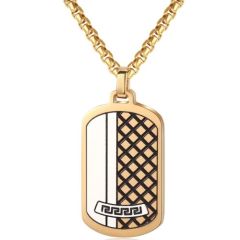 ***COI Titanium Black Gold Tone Silver Checkered Flag Pendant-01280A