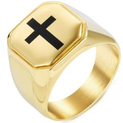 ***COI Titanium Black/Gold Tone/Silver Cross Ring-01287A