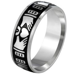 ***COI Titanium Black Silver Mo Anam Cara Claddagh Ring-01301A