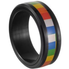 ***COI Black Titanium Beveled Edges Ring With Rainbow Ceramic-01307A