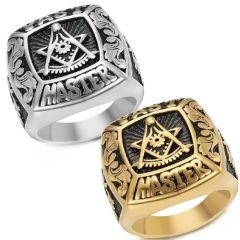 ***COI Titanium Black Gold Tone/Silver Masonic Freemason Ring-01312A