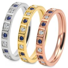***COI Titanium Gold Tone/Silver/Rose Ring With Created Blue Sapphire & Cubic Zirconia-01325A