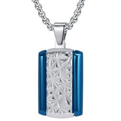 ***COI Titanium Black/Blue Silver Floral Pendant-01328A