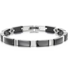 ***COI Titanium Black/White Ceramic Bracelet With Steel Clasp(Length: 7.87 inches)-01333A