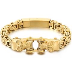 ***COI Titanium Black/Gold Tone/Silver Skull Bracelet With Steel Clasp(Length: 8.27 inches)-01337A