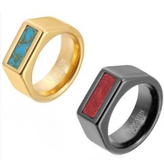 ***COI Tungsten Carbide Black/Gold Tone Ring With Turquoise/Carol-01341A