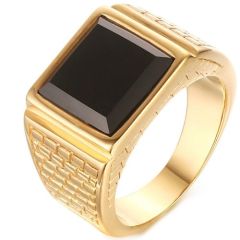 ***COI Gold Tone Titanium Ring With Black Onyx-01344A