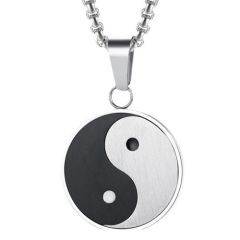 ***COI Titanium Black Silver Yin Yang Pendant-01346A