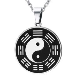 ***COI Titanium Black Silver Yin Yang Pendant-01347A