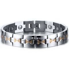 ***COI Titanium Gold Tone Silver Bracelet With Steel Clasp(Length: 8.66 inches)-01354A