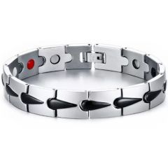 ***COI Titanium Black Silver Bracelet With Steel Clasp(Length: 8.27 inches)-01357A