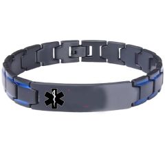***COI Titanium Black Blue Medical Alert Bracelet With Steel Clasp(Length: 8.46 inches)-01361A