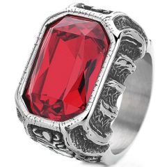 ***COI Titanium Black Silver Ring With Created Blue Sapphire/Red Ruby/Black Onyx/Green Emerald-01368A