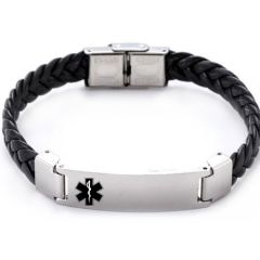 ***COI Titanium Medical Alert Genuine Leather Bracelet With Steel Clasp(Length: 8.27 inches)-01397A