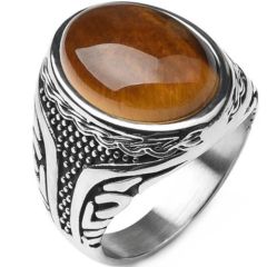 ***COI Titanium Black Silver Ring With Tiger Eye-01424A