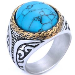 ***COI Titanium Black Gold Tone Silver Ring With Black Onyx/Created Green Emerald/Yellow Sapphire/Turquoise-01425A