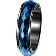 ***COI Titanium Black Blue Faceted Rotating Ring-01427A