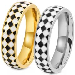 ***COI Titanium Gold Tone/Silver Checkered Flag Dome Court Ring-01429A