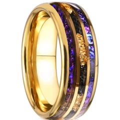 ***COI Gold Tone Tungsten Carbide Meteorite Crushed Opal & Gold Foil Dome Court Ring-01437A