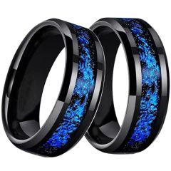 ***COI Black Tungsten Carbide Beveled Edges Ring With Meteorite-01441A