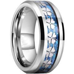 ***COI Tungsten Carbide Gold Tone/Silver Floral Beveled Edges Ring With Carbon Fiber-01442A