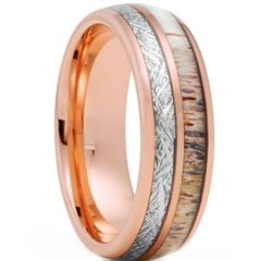 ***COI Rose Titanium Meteorite & Deer Antler Dome Court Ring-01452A