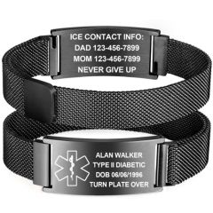 ***COI Titanium Black/Gold Tone/Rose/Silver Medical Alert Bracelet With Steel Clasp(Length: 8.27 inches)-01460A