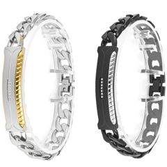 ***COI Titanium Silver Black/Gold Tone Cubic Zirconia Bracelet With Steel Clasp(Length: 8.85 inches)-01461A