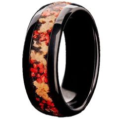 ***COI Black Titanium Meteorite Created Red Ruby Gold Foil Dome Court Ring-01466A