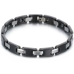 ***COI Tungsten Carbide Black Silver Bracelet With Steel Clasp(Length: 8.66 inches) -01475A